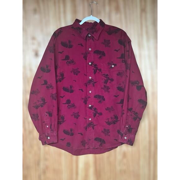 Vtg Eddie Bauer 90s Mens XL Burgundy Bird Cabincore Button Down Outdoor Heritage - Picture 3 of 8